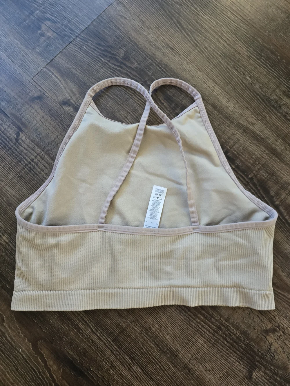 Nike Ribbed Cropped Sports Bra Tank - Light Beige with Pink Trim